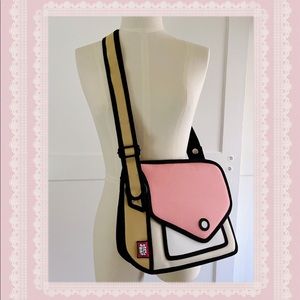 Jump From Paper Crossbody Bag/ Cartoon Bag: beige, pink, cream, white, black
